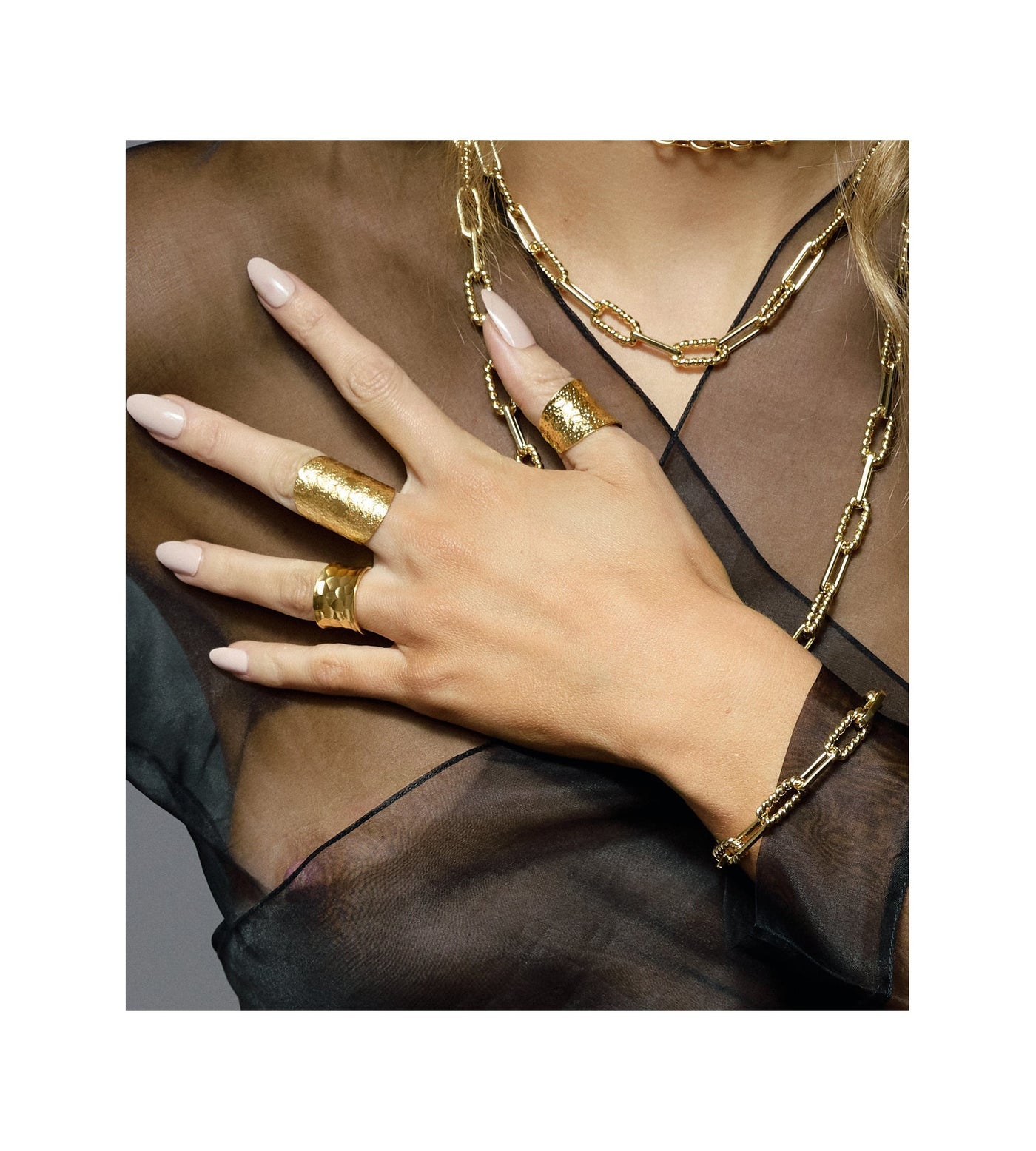Nudo Gold Long Textured Ring (adjustable)
