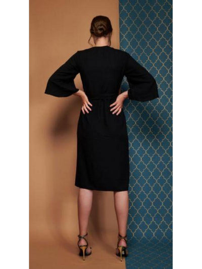 wrap dress midi length in black