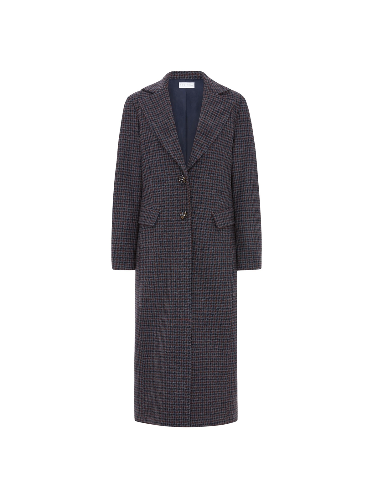 Sabinna Rosalie Long Checked Coat in Navy Blue - LDC