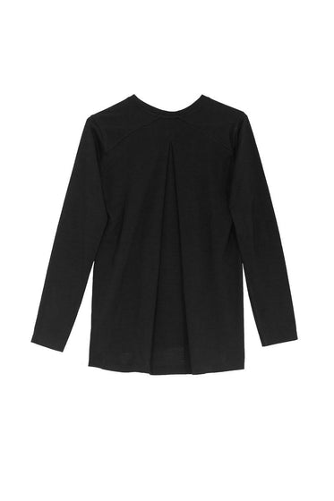 Inverted Pleat Long Sleeve T-shirt in Black