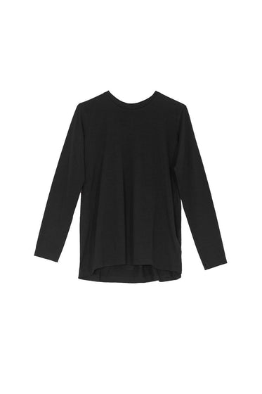 Inverted Pleat Long Sleeve T-shirt in Black
